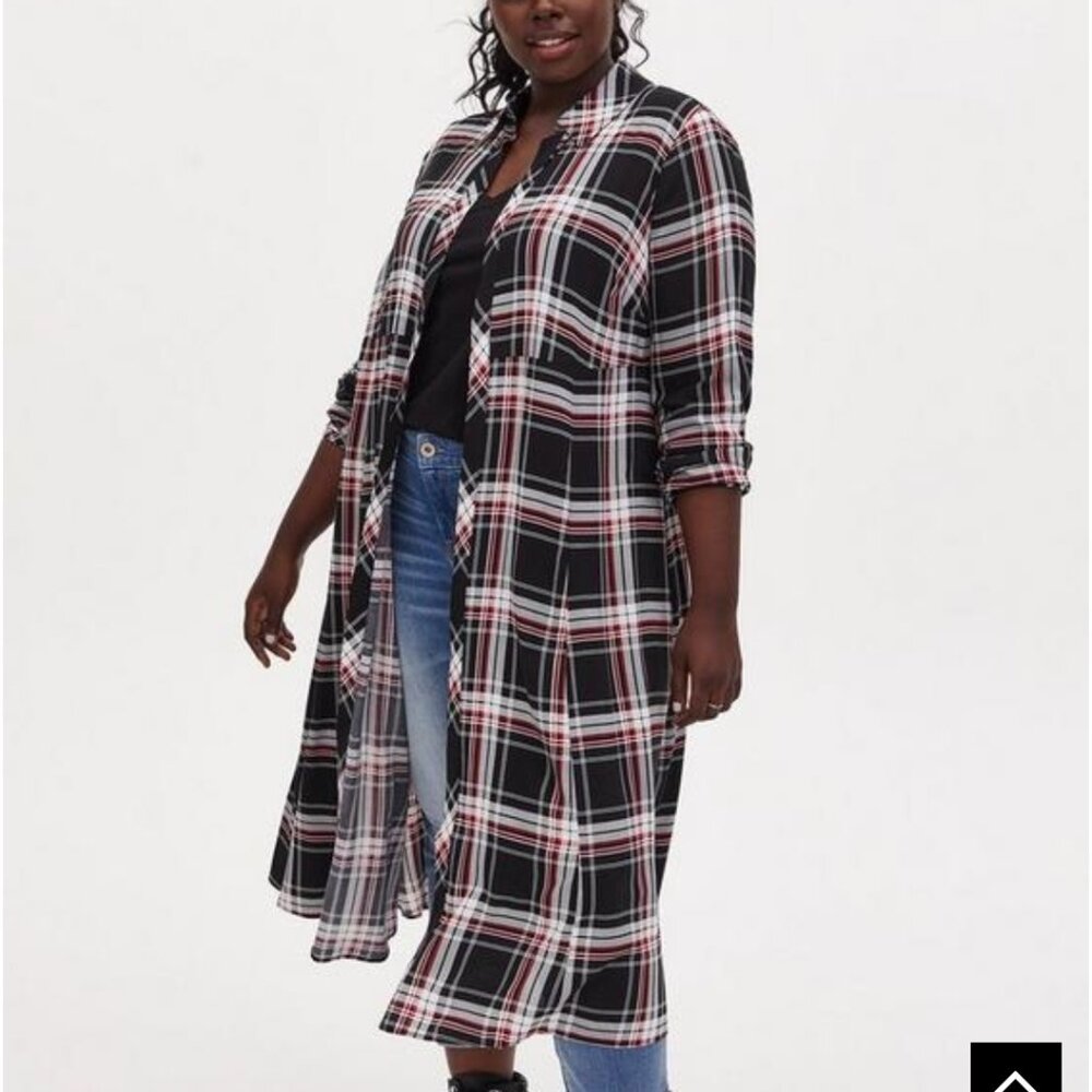Torrid Size 3 (22/24W) Challis Maxi Shirt Style Open Front Maxi Kimono Plaid NWT